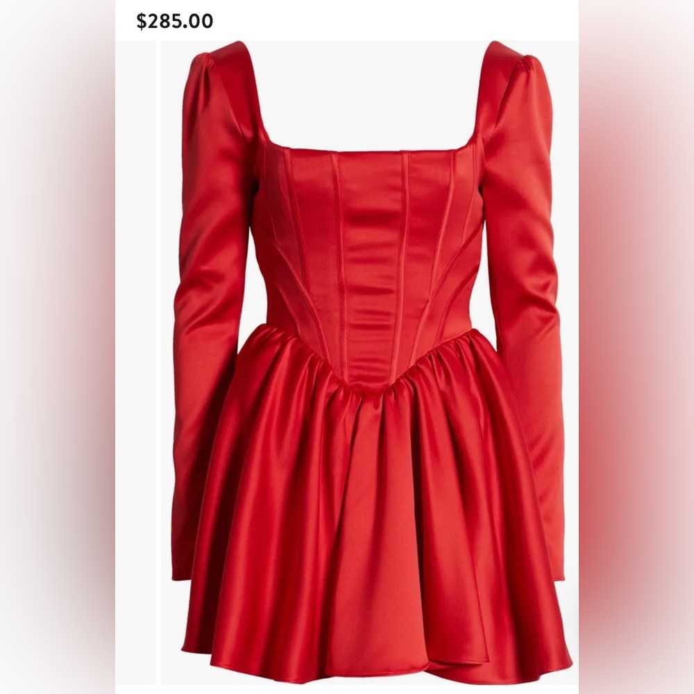 NWT WOMENS CHERLEY LONG-SLEEVE CORSET SATIN MINI DRESS